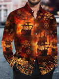 Oceanlyte Men's Printed Pirate Ships And Treasure Print Long Sleeve Shirt with Chest Pocket