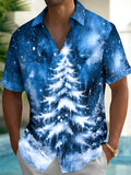Oceanlyte Men's Hawaiian Snow-covered Christmas Tree Print Short Sleeve Shirt with Chest Pocket