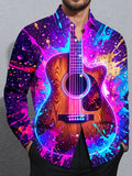 Oceanlyte Men's Long Sleeve Shirt - Acoustic Guitar With Neon Splash And Water Droplets Print with Chest Pocket
