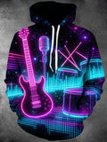 Oceanlyte Men's Graphic Neon Musical Instruments Print Long Sleeve Hoodie