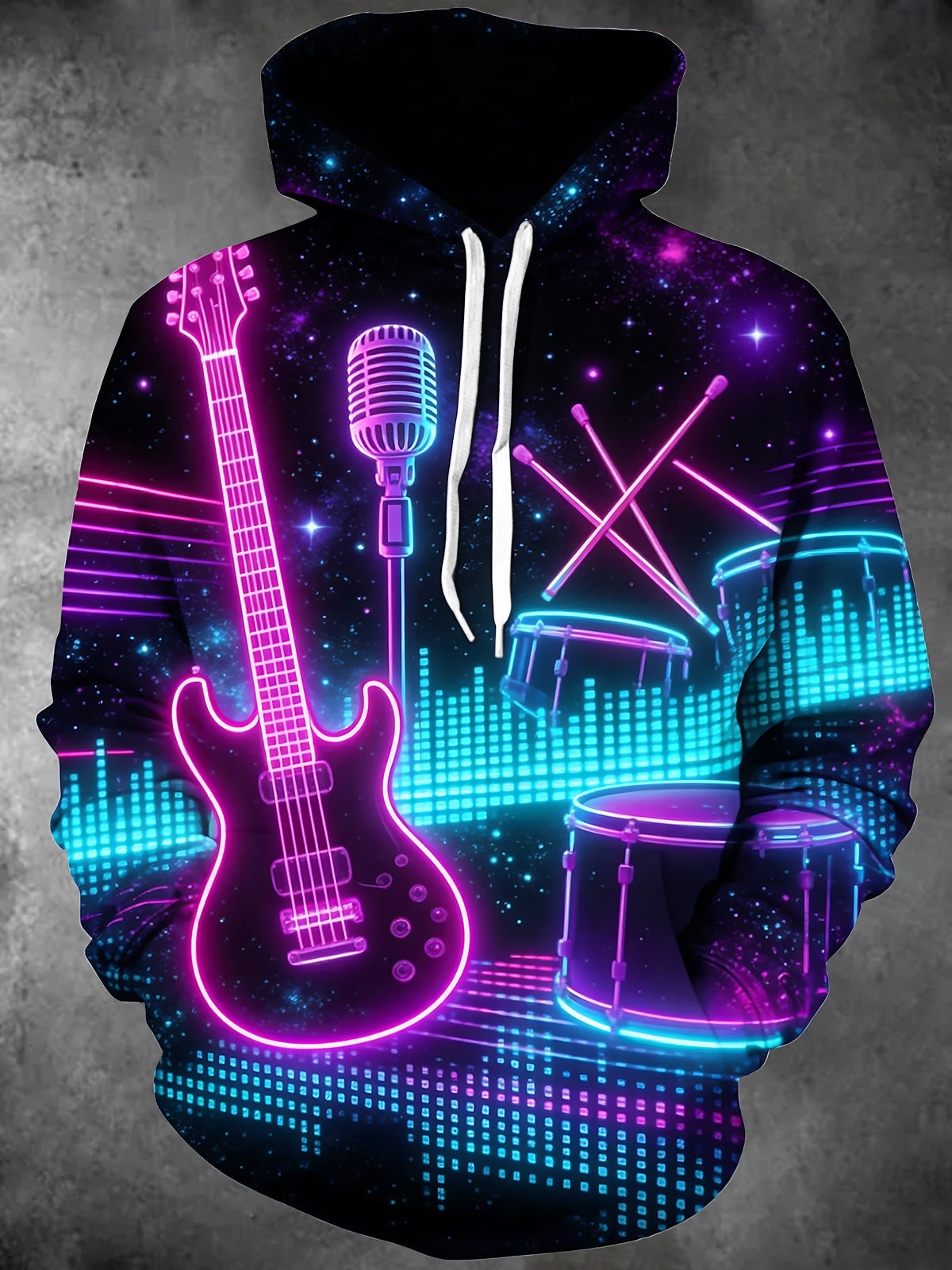 Oceanlyte Men's Graphic Neon Musical Instruments Print Long Sleeve Hoodie
