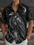 Oceanlyte Men's Graphic Halloween Crow And Moon Print Short Sleeve Shirt with Chest Pocket