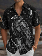Oceanlyte Men's Graphic Halloween Crow And Moon Print Short Sleeve Shirt with Chest Pocket