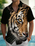 Oceanlyte Men's Hawaiian Tiger Face Print Short Sleeve Shirt with Chest Pocket