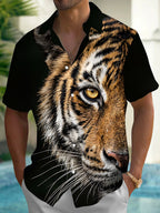Oceanlyte Men's Hawaiian Tiger Face Print Short Sleeve Shirt with Chest Pocket