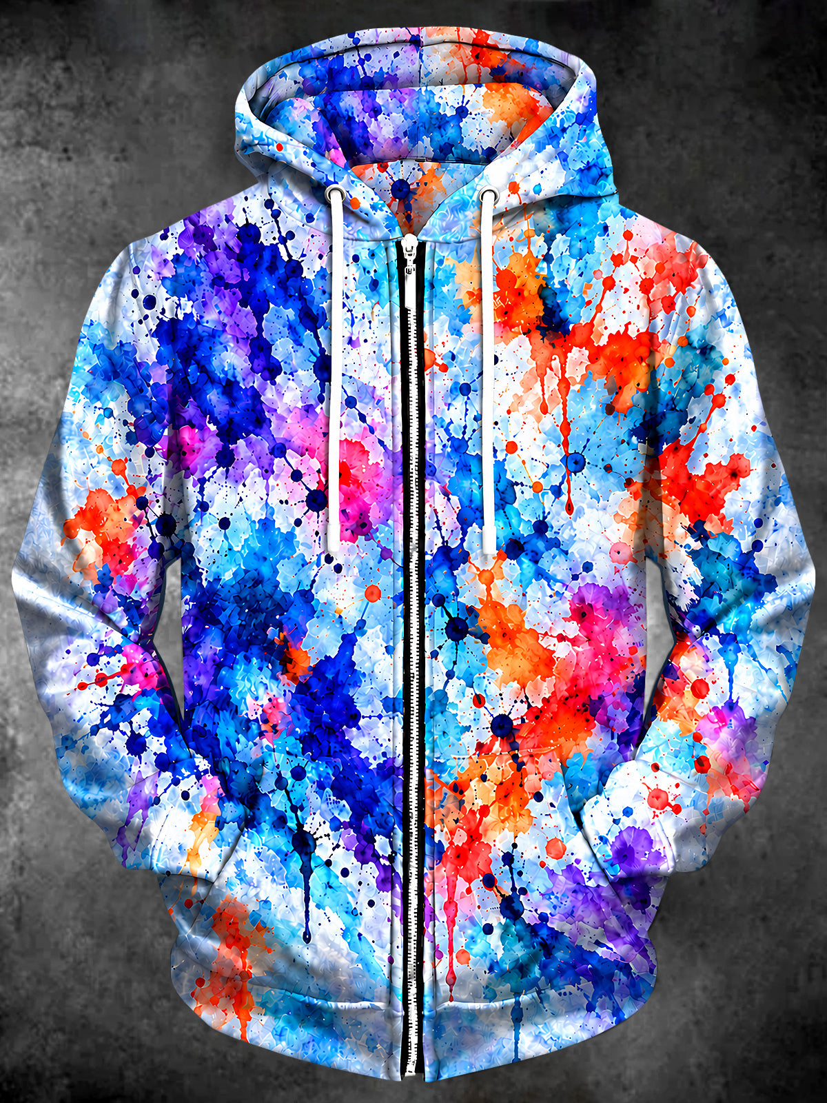 Oceanlyte Men's Abstract Tie Dye Paint Splatter Print Long Sleeve Zip-Up Hoodie with Kangaroo Pocket