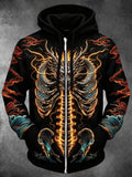 Oceanlyte Men's Long Sleeve Zip-Up Hoodie - Dragon Skeleton With Glowing Spine And Ribs Print