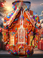 Oceanlyte Men's Gingerbread House With Candy And Icing Print Long Sleeve Hoodie