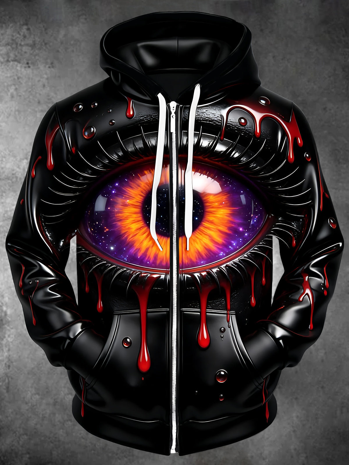 Oceanlyte Men's Galaxy Eye With Blood Drips Print Long Sleeve Zip-Up Hoodie