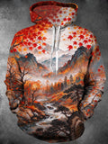 Oceanlyte Men's Long Sleeve Hoodie - Autumn Mountain Landscape With Red Maple Leaves Print