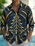 Oceanlyte Men's Christmas Tree And Geometric Lines Print Long Sleeve Shirt with Chest Pocket