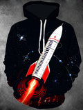 Oceanlyte Men's Long Sleeve Hoodie - Piano Keyboard Rocket With Musical Notes Print