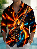 Oceanlyte Men's Neon Bass Guitar With Cosmic Background Print Long Sleeve Shirt with Chest Pocket
