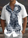 Oceanlyte Men's Lone Man With Wolves And Full Moon Print Short Sleeve Shirt with Chest Pocket