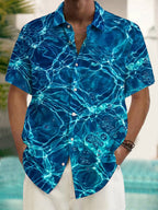 Oceanlyte Men's Abstract Water Ripples And Bubbles Print Short Sleeve Shirt with Chest Pocket