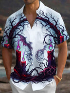 Oceanlyte Men's Gothic Dead Trees And Red Candles Print Short Sleeve Shirt with Chest Pocket