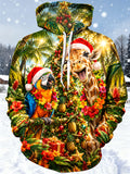 Oceanlyte Men's Hawaiian Christmas Giraffe Print Parrot Print Long Sleeve Hoodie with Chest Pocket