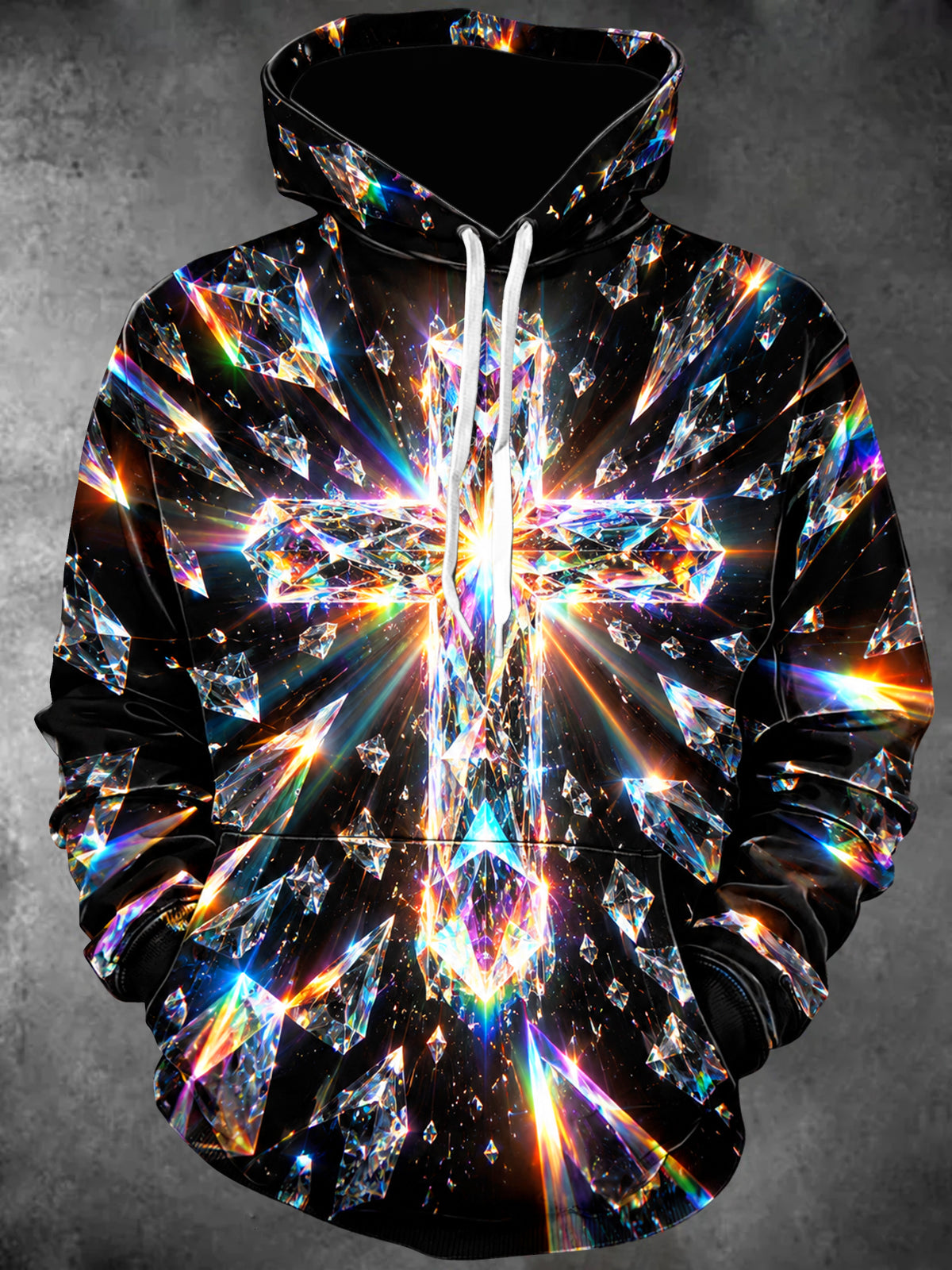 Oceanlyte Men's Graphic Crystal Holy Light Cross Print Long Sleeve Hoodie