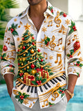Oceanlyte Men's Graphic Christmas Tree Print Long Sleeve Shirt with Chest Pocket