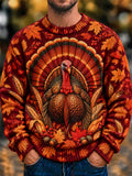 Oceanlyte Men's Long Sleeve Sweater - Thanksgiving Turkey With Maple Leaves And Wheat Print
