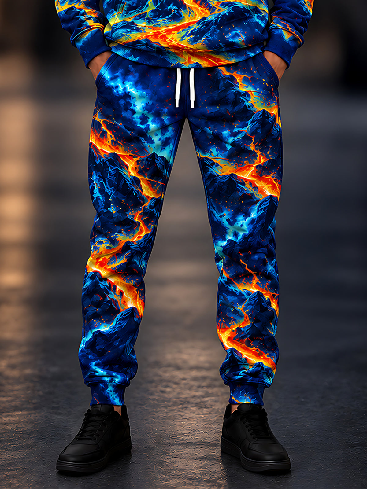 Oceanlyte Men's Tie Dye Abstract Lava And Blue Rock Pattern Pants