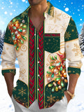 Oceanlyte Men's Christmas Ornaments And Snowflakes Print Long Sleeve Shirt with Chest Pocket
