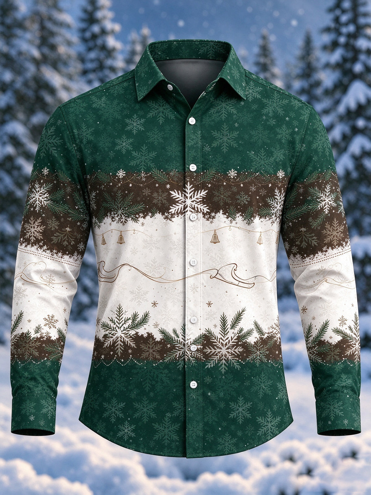 Oceanlyte Men's Christmas Snowflakes And Pine Branches Print Long Sleeve Shirt with Chest Pocket