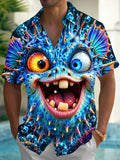 Oceanlyte Men's Hawaiian Funny Puffer Fish With Bubbles Print Short Sleeve Shirt with Chest Pocket