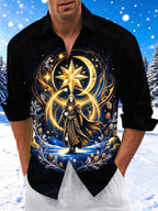 Oceanlyte Men's Cloaked Warrior With Moon And Star Print Long Sleeve Shirt with Chest Pocket