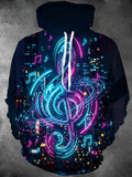 Oceanlyte Men's Neon Treble Clef And Musical Notes Print Long Sleeve Hoodie
