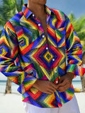 Oceanlyte Men's Patterned Colorful Geometric Spiral Pattern Long Sleeve Shirt with Chest Pocket