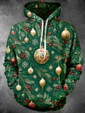 Oceanlyte Men's Christmas Ornaments And Pine Branches Print Long Sleeve Hoodie