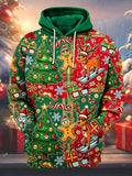 Oceanlyte Men's Graphic Gingerbread Man And Reindeer Print Long Sleeve Hoodie