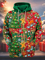 Oceanlyte Men's Graphic Gingerbread Man And Reindeer Print Long Sleeve Hoodie