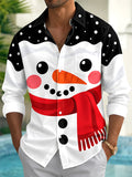 Oceanlyte Men's Graphic Snowman Print Christmas Print Long Sleeve Shirt with Chest Pocket