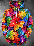 Oceanlyte Men's Long Sleeve Hoodie - Colorful Maple Leaves With Water Droplets Print
