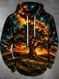 Oceanlyte Men's Long Sleeve Hoodie - Glowing Tree Of Life With Starry Sky And Sunset Landscape Print