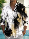Oceanlyte Men's Long Sleeve Shirt - Abstract Black And Gold Splatter With Vertical Drips Print with Chest Pocket