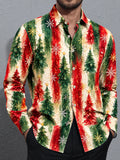 Oceanlyte Men's Long Sleeve Shirt - Watercolor Christmas Trees And Snowflakes Print with Chest Pocket