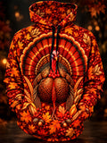 Oceanlyte Men's Long Sleeve Hoodie - Thanksgiving Turkey With Autumn Leaves And Berries Print