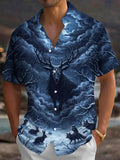 Oceanlyte Men's Mystical Deer And Night Forest Animals Print Short Sleeve Shirt with Chest Pocket