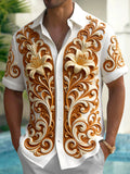 Oceanlyte Men's 3D Carved Floral Lilies And Scrollwork Print Short Sleeve Shirt with Chest Pocket