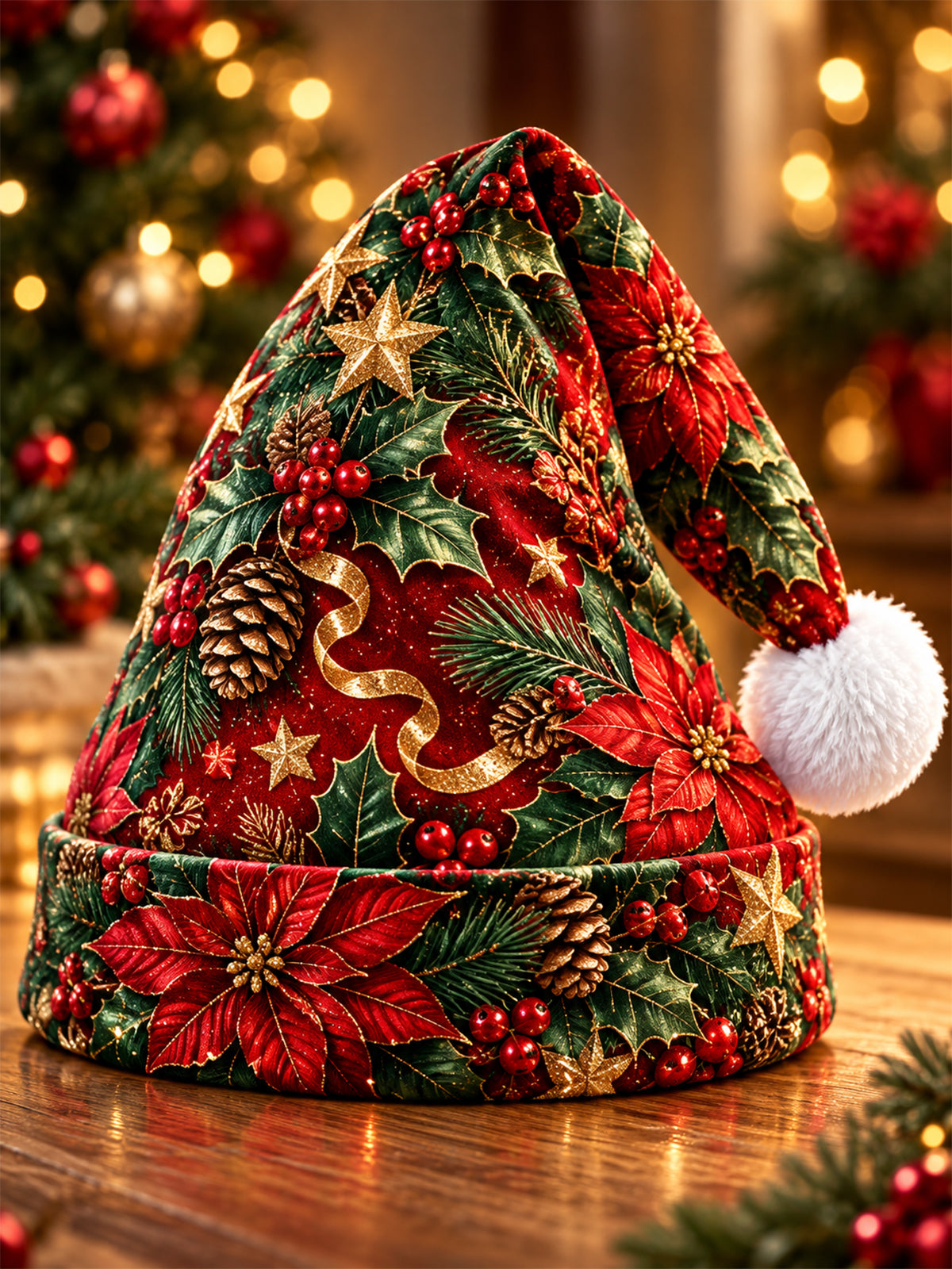 Oceanlyte Men's Printed Christmas Poinsettia Flowers And Holly Berries Print Hat
