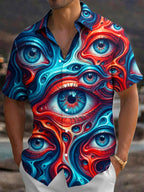 Oceanlyte Men's Patterned Psychedelic Fluid Multi-eye Pattern Short Sleeve Shirt with Chest Pocket