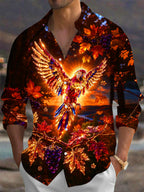 Oceanlyte Men's Long Sleeve Shirt - Crystal Parrot With Autumn Leaves And Grapes Print with Chest Pocket