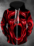 Oceanlyte Men's Long Sleeve Zip-Up Hoodie - Abstract Scream Face With Blood Texture Print