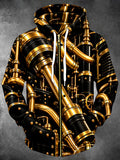 Oceanlyte Men's Long Sleeve Zip-Up Hoodie - Steampunk Mechanical Pipes And Gears Print
