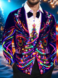 Oceanlyte Men's Long Sleeve Shirt - Neon Christmas Tree With Ornaments And Wreaths Print with Chest Pocket