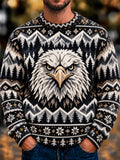 Oceanlyte Men's Vintage Style Bald Eagle Face Print Long Sleeve Sweater