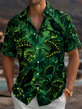 Oceanlyte Men's Glowing Forest Mushrooms And Crows Print Short Sleeve Shirt with Chest Pocket